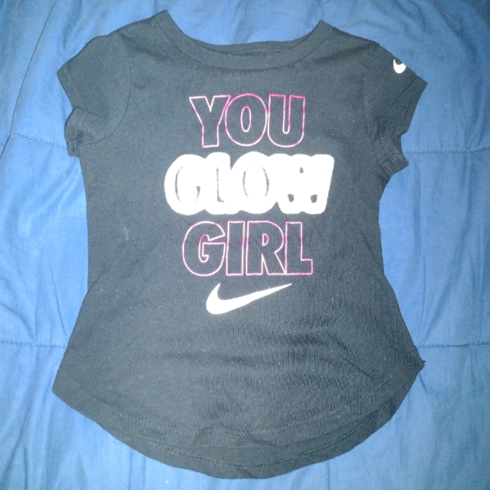 Nike Girl's 'You Glow Girl' Black, Pink, and White Tee Shirt Size 2T
